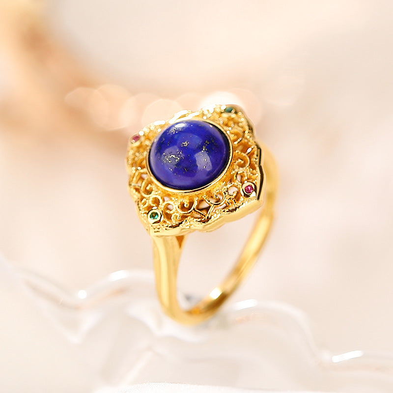 Bague Lapis Lazuli – Confiance, Argent Plaqué Or