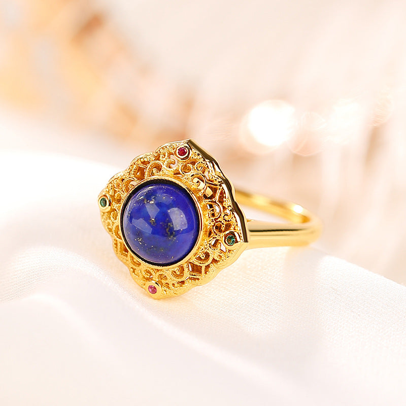 Bague Lapis Lazuli – Confiance, Argent Plaqué Or
