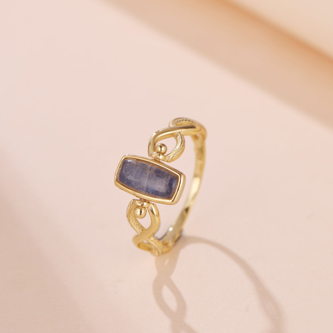 Bague Lapis Lazuli et Labradorite – Regard Croisé, Argent Plaqué Or