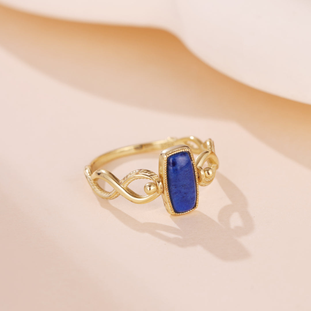 Bague Lapis Lazuli et Labradorite – Regard Croisé, Argent Plaqué Or