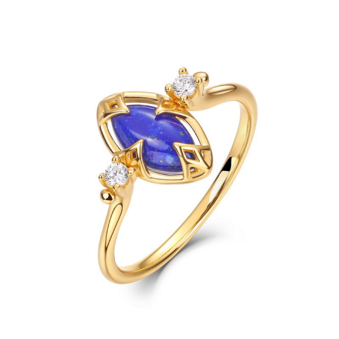 Bague Lapis Lazuli et Quartz Clair – Étoile du Matin, Argent Plaqué Or