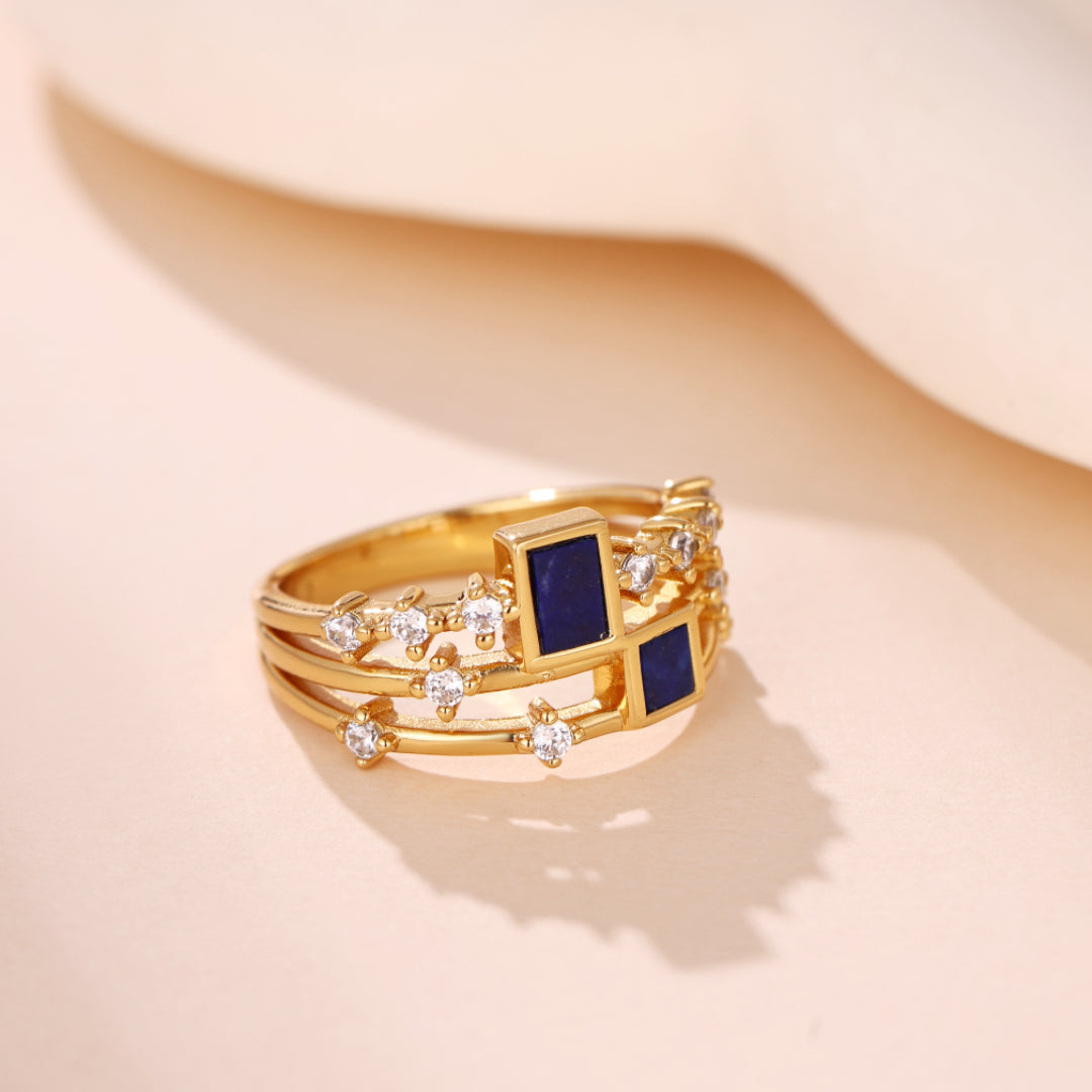 Bague Lapis Lazuli ou Malachite – Éclat Mystique, Argent Plaqué Or