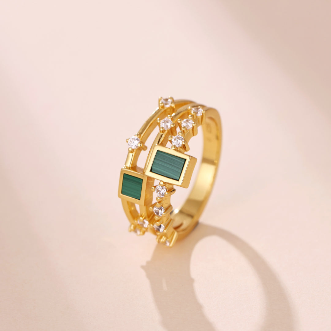 Bague Lapis Lazuli ou Malachite – Éclat Mystique, Argent Plaqué Or