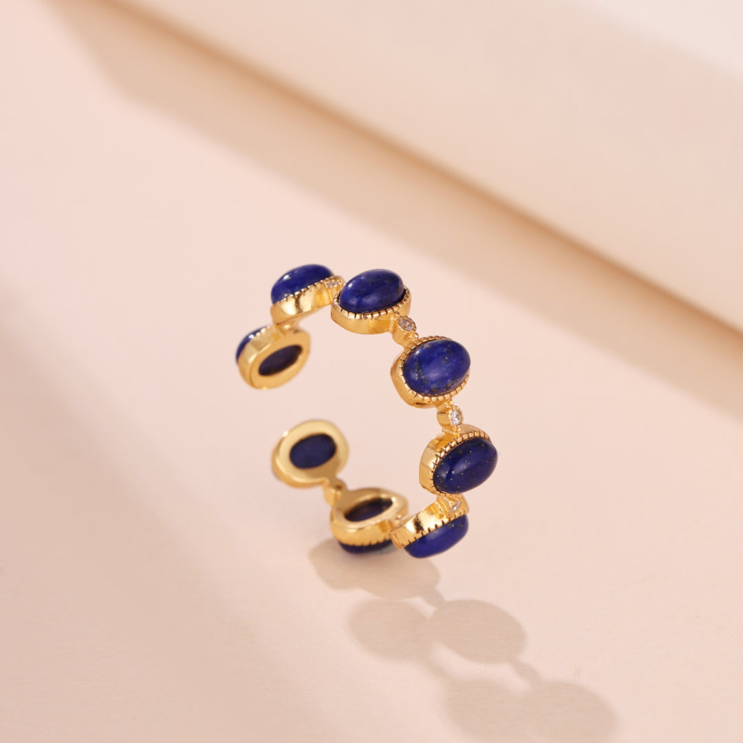 Bague Lapis Lazuli – Soleil de Minuit, Argent Plaqué Or