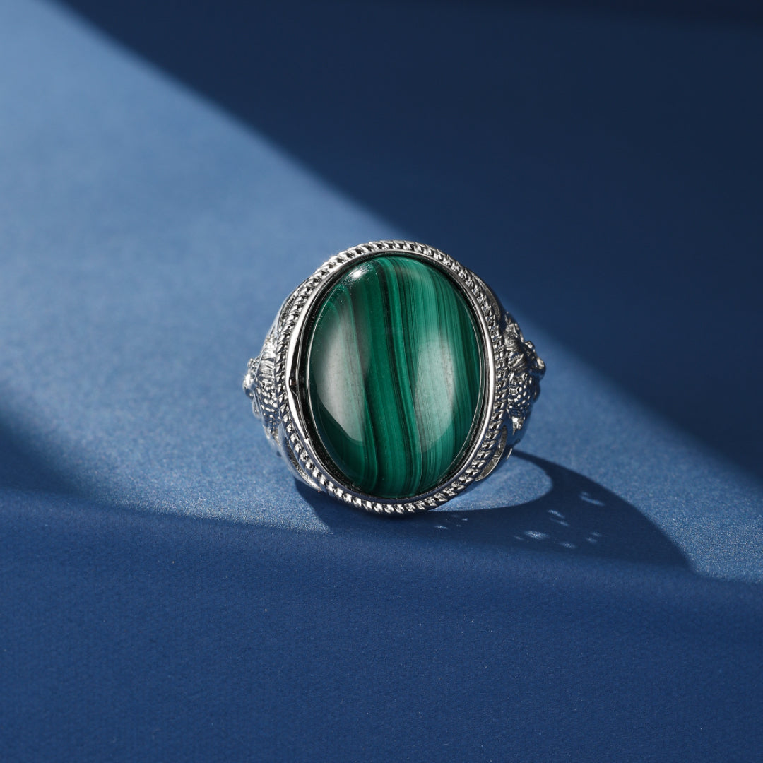 Bague Malachite ou Œil de Tigre – Énergie Divine, Argent 925