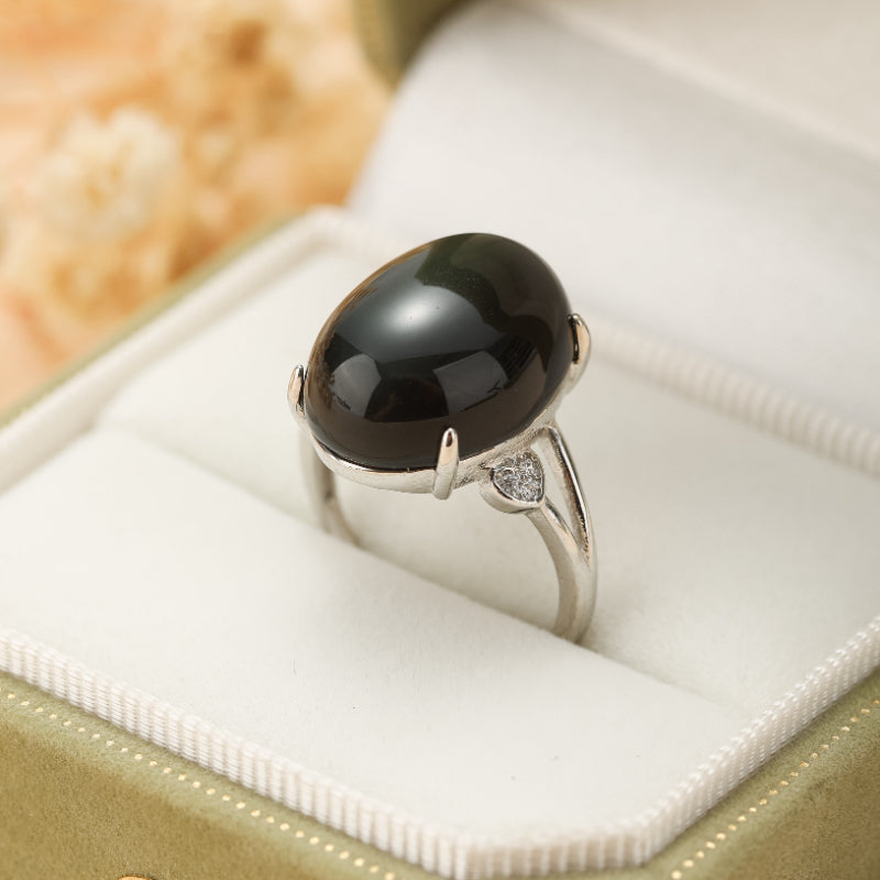 Bague Obsidienne Arc en Ciel – Éclat Céleste, Argent