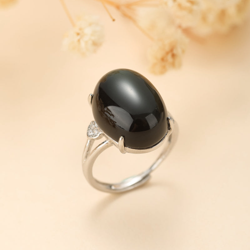 Bague Obsidienne Arc en Ciel – Éclat Céleste, Argent