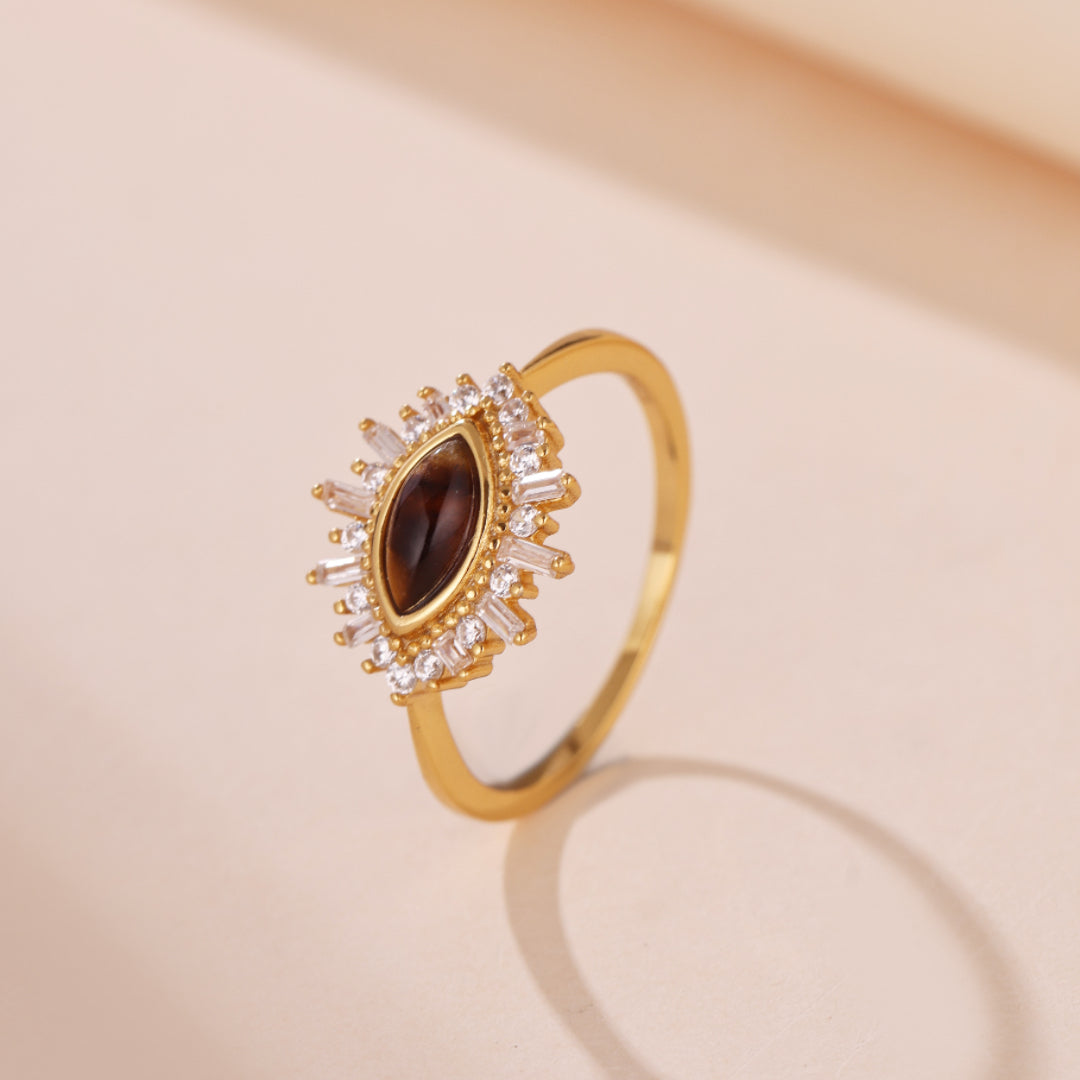 Tiger's Eye Ring – Night Tears, Gold Plated Silver