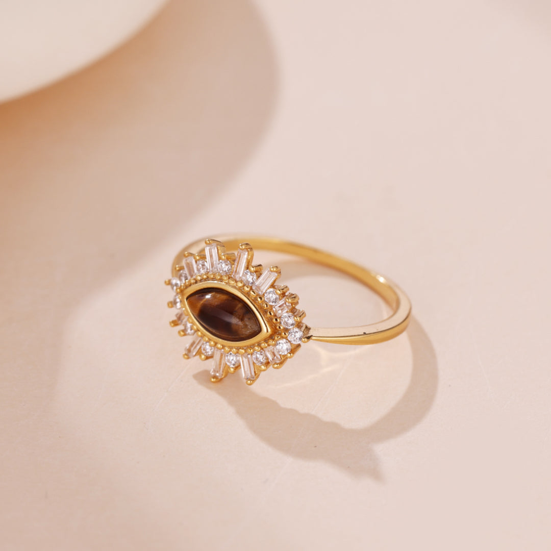 Tiger's Eye Ring – Night Tears, Gold Plated Silver