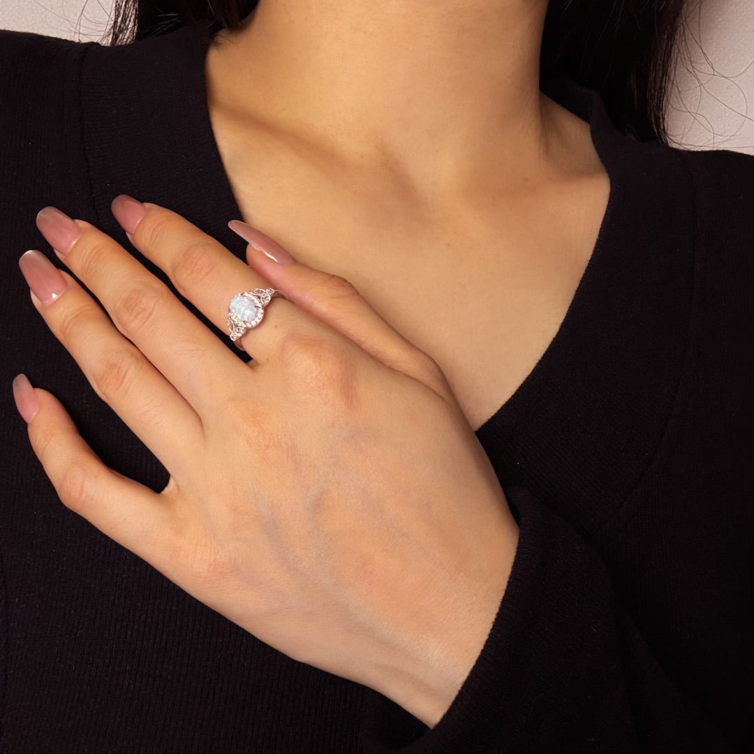 Bague Opale – Aura Royale, Argent