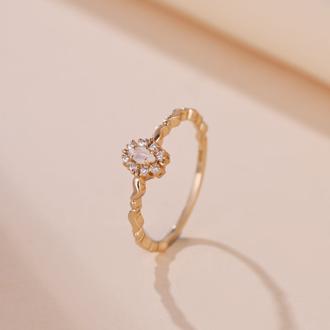 White Opal Ring – Starry Mist, Gold Plated Silver