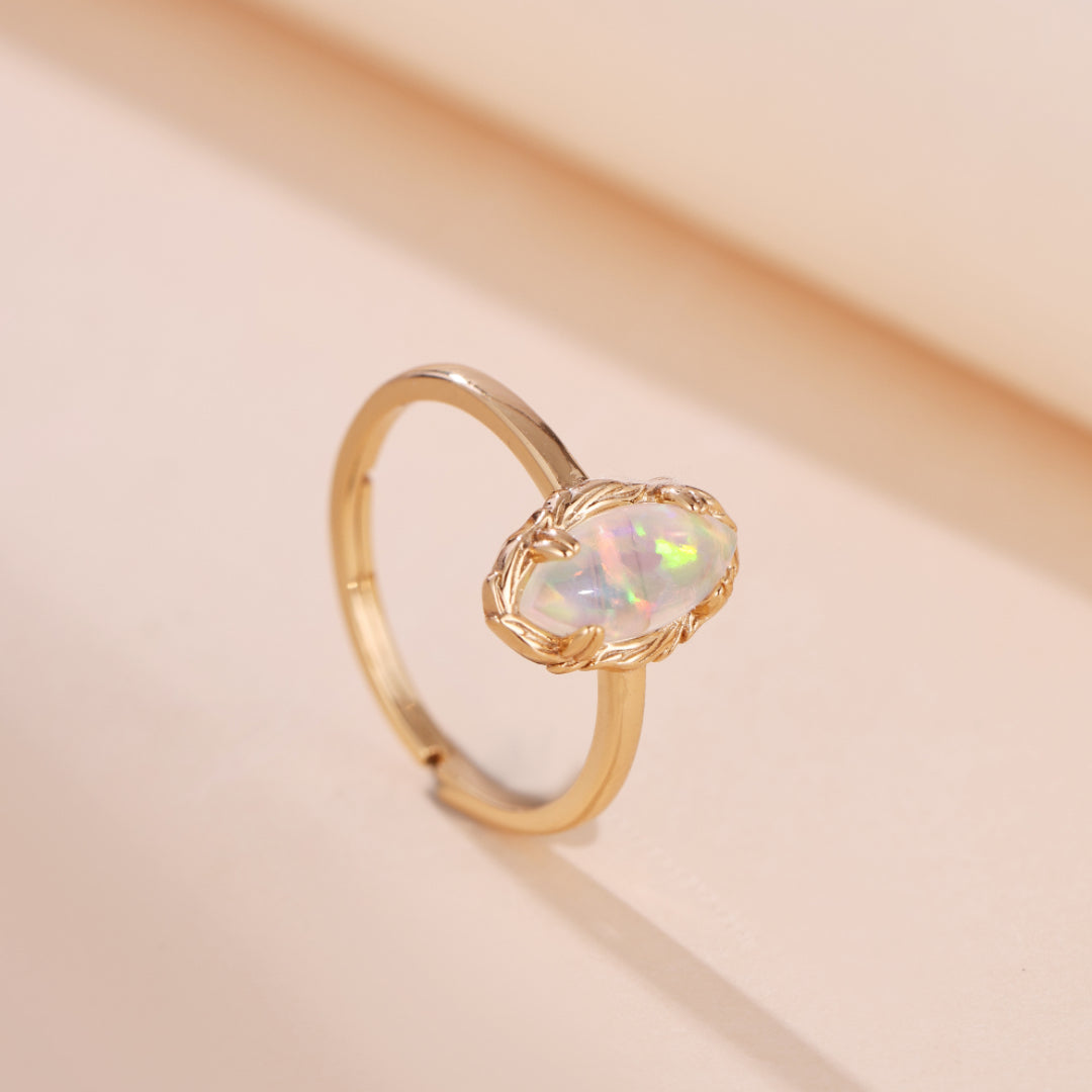 Bague Opale – Flamme Mystique, Argent Plaqué Or
