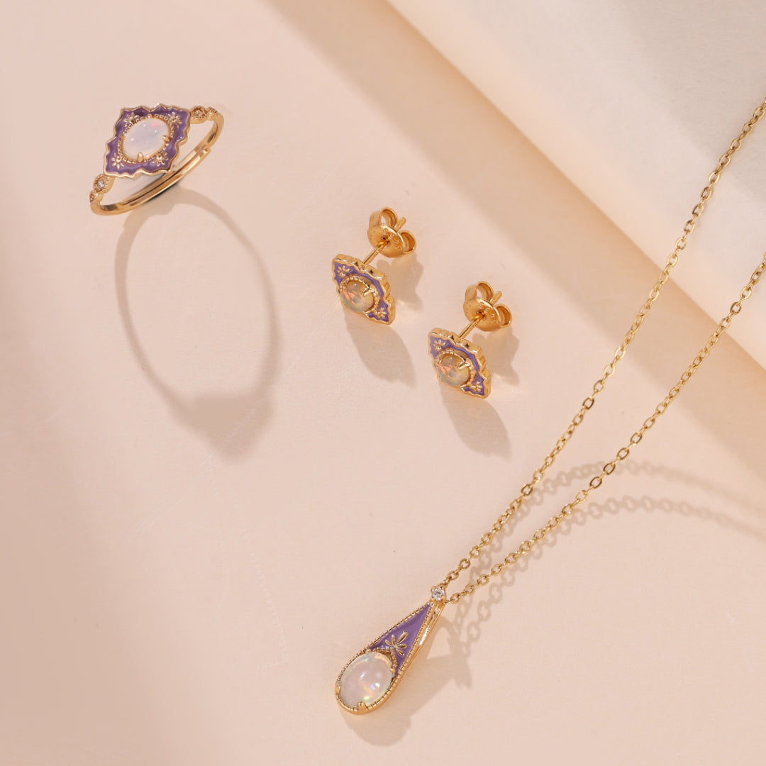Opal Earrings – Garden of Wonders, Gold Plated Silver