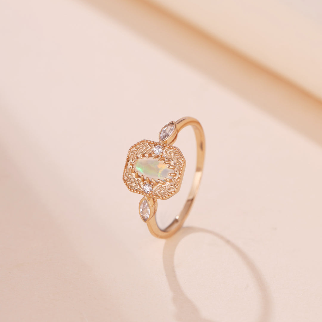 Bague Opale – Rêve Champêtre, Argent Plaqué Or