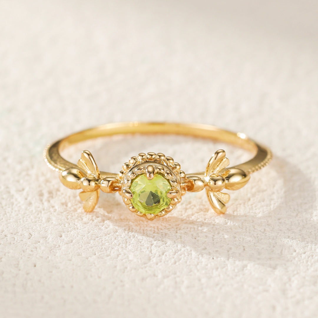 Bague Péridot – Abeille Joyeuse, Argent Plaqué Or