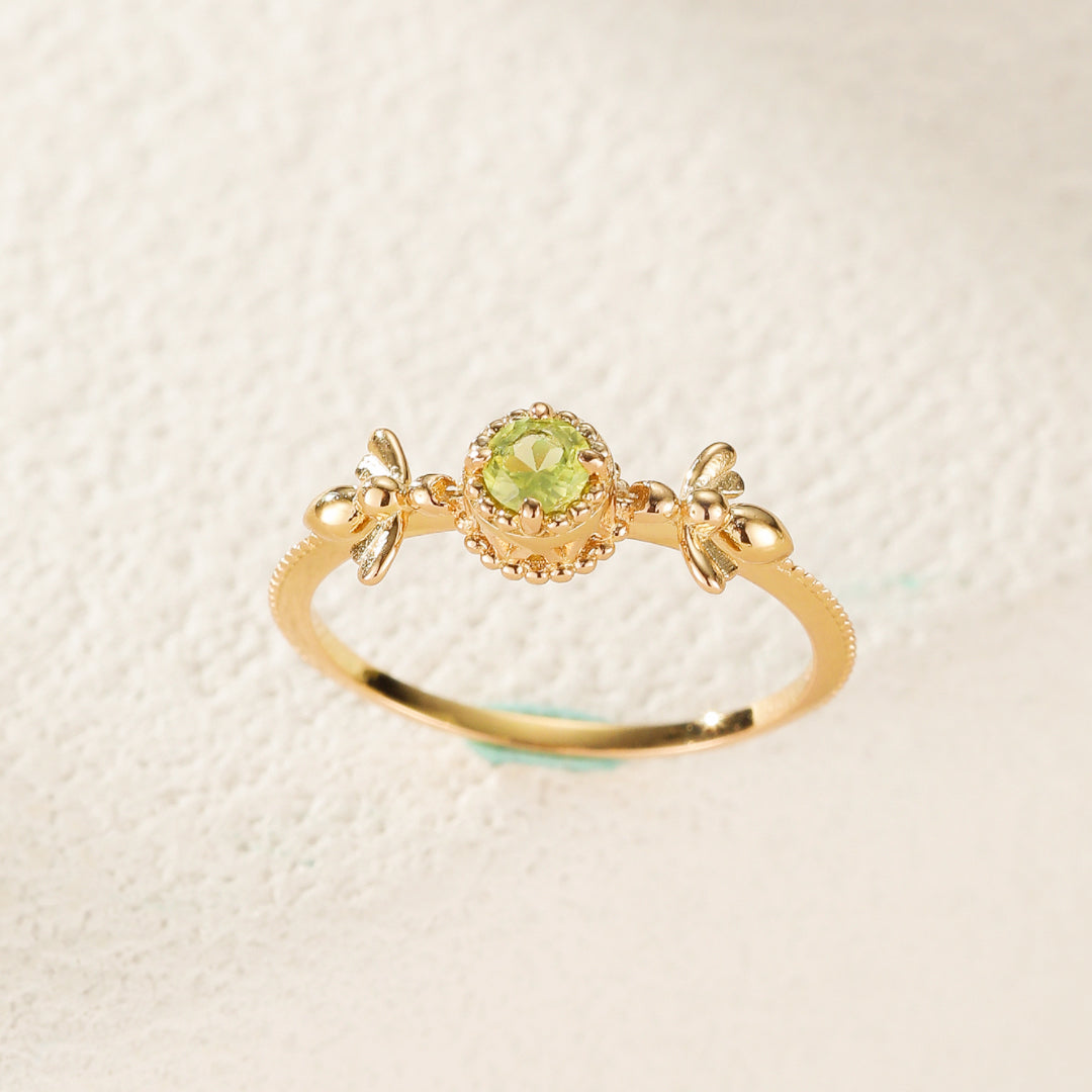 Bague Péridot – Abeille Joyeuse, Argent Plaqué Or