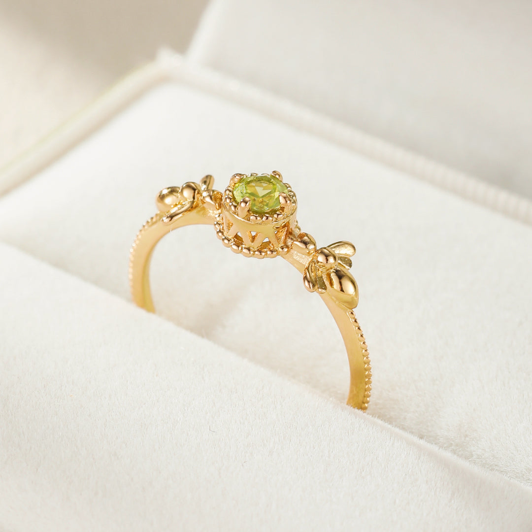 Bague Péridot – Abeille Joyeuse, Argent Plaqué Or