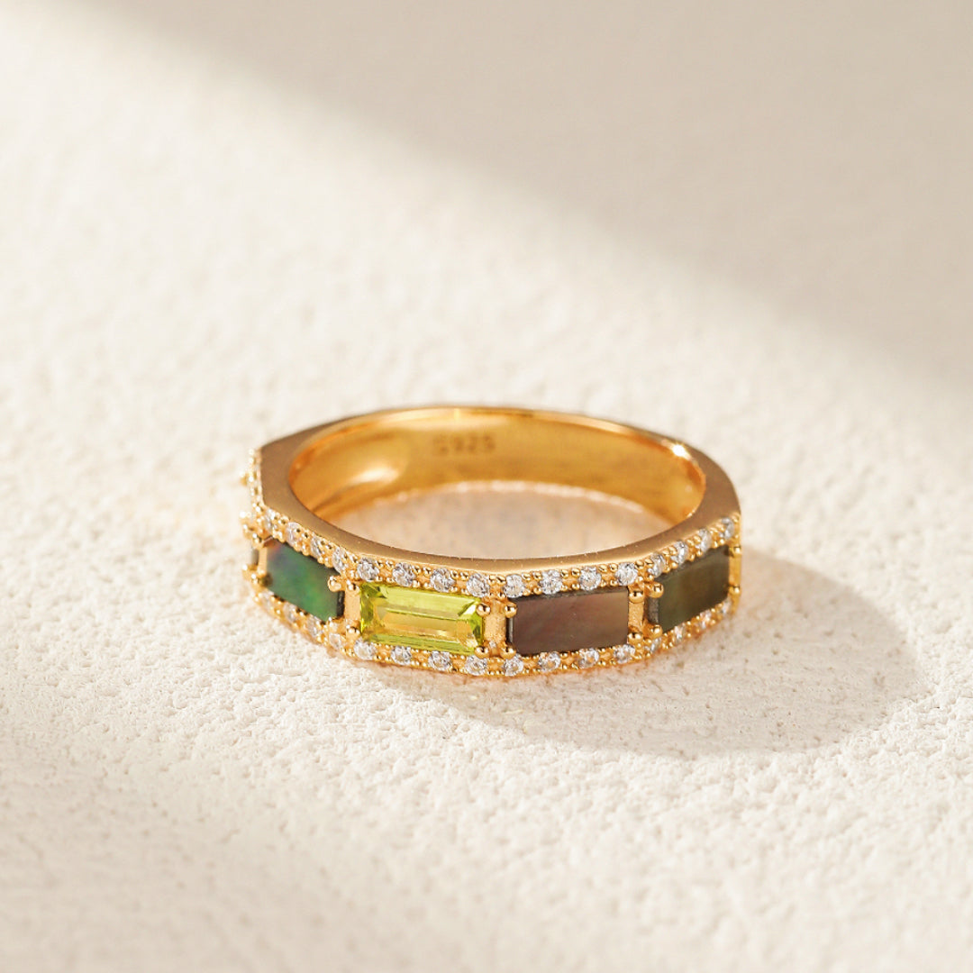 Bague Péridot – Arc en Ciel, Argent Plaqué Or