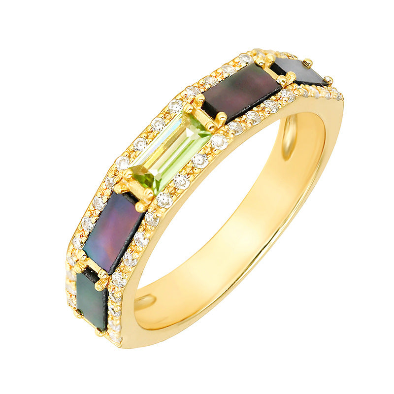 Bague Péridot – Arc en Ciel, Argent Plaqué Or