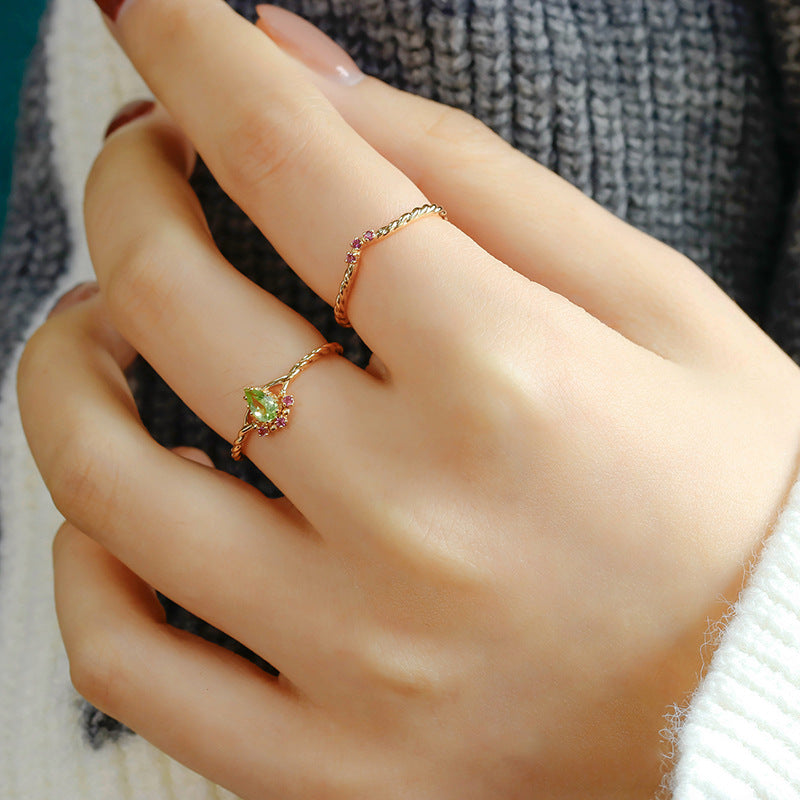 Bague Péridot et Cornaline – Positivité, Argent Plaqué Or