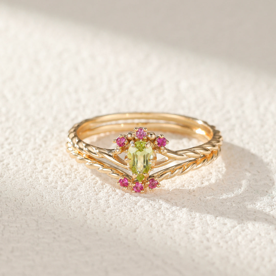 Bague Pridot et Cornaline Positivit Argent Plaqu Or