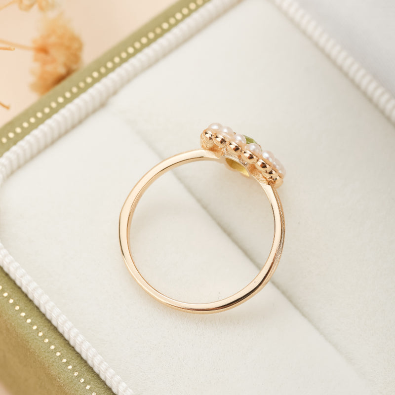 Bague Péridot et Perle – Elegance Carrée, Argent Plaqué Or