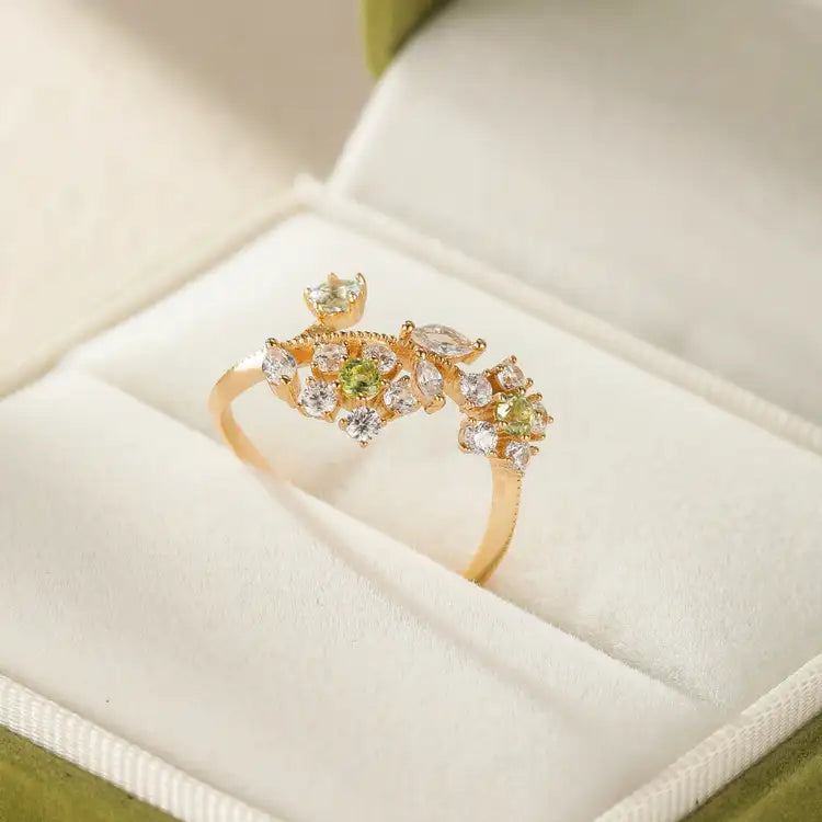 Bague Péridot – Narcisses, Argent Plaqué Or