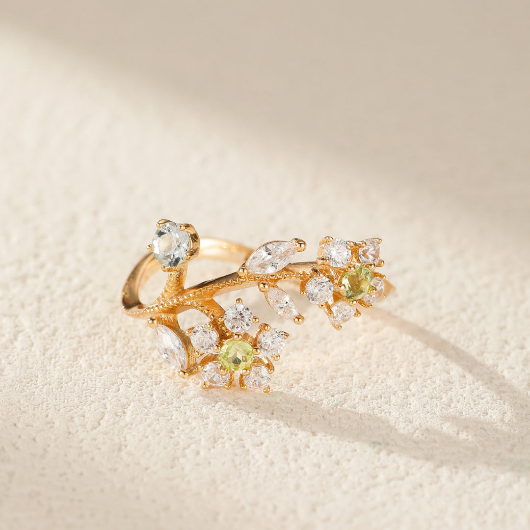 Bague Péridot – Narcisses, Argent Plaqué Or