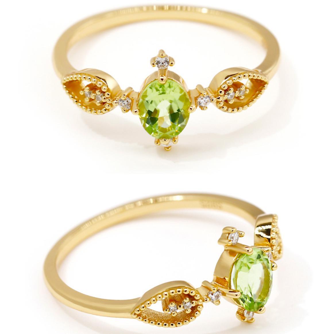 Bague Péridot – Prospérité, Argent Plaqué Or