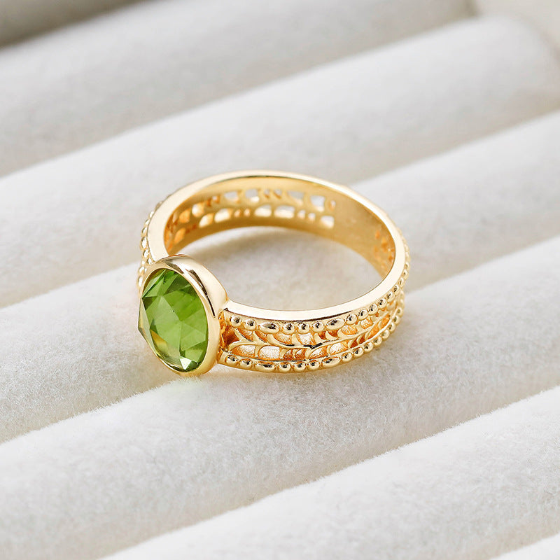 Bague Péridot – Relaxation, Argent Plaqué Or