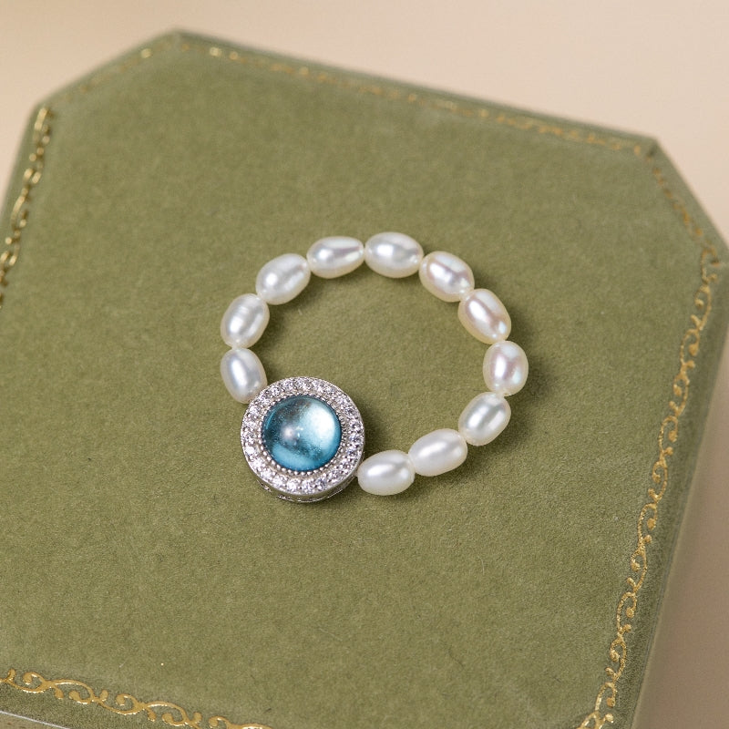Bague Perle et Aigue Marine – Harmonie Océanique, Argent