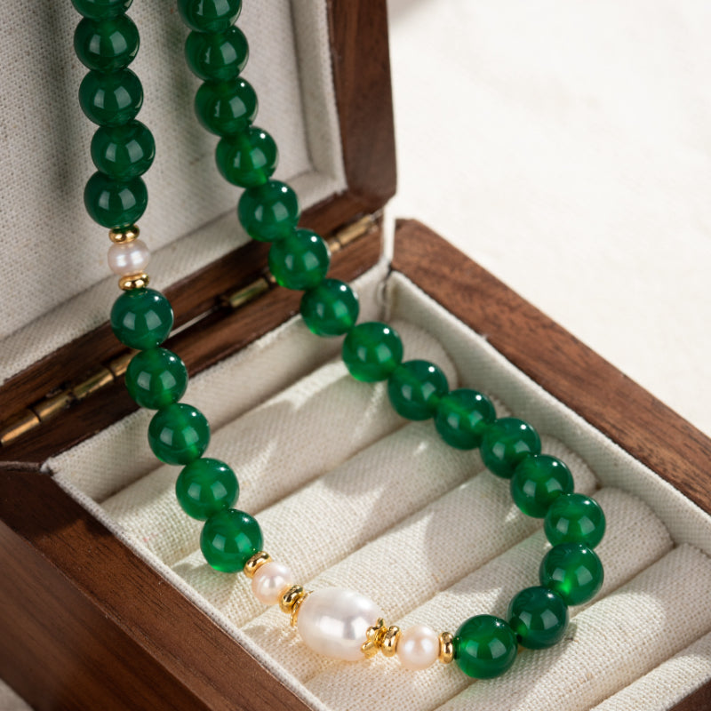 Collier Perle et Agate – Douceur Printanière, Plaqué Or