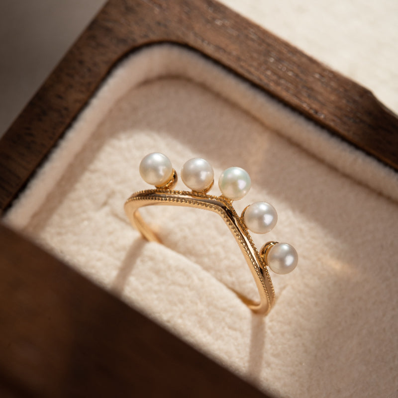 Bague Perle – Rosée Matinale, Argent Plaqué Or