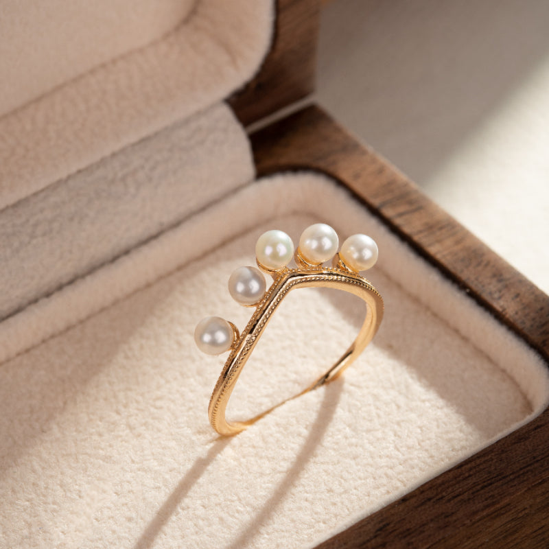 Bague Perle – Rosée Matinale, Argent Plaqué Or