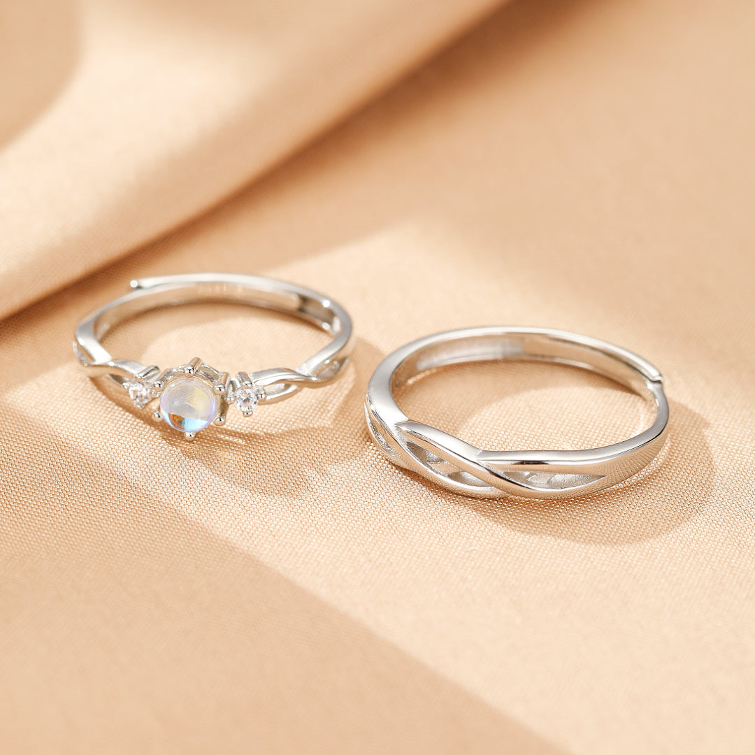 Bague Pierre de Lune Couple – Lien Éternel, Argent