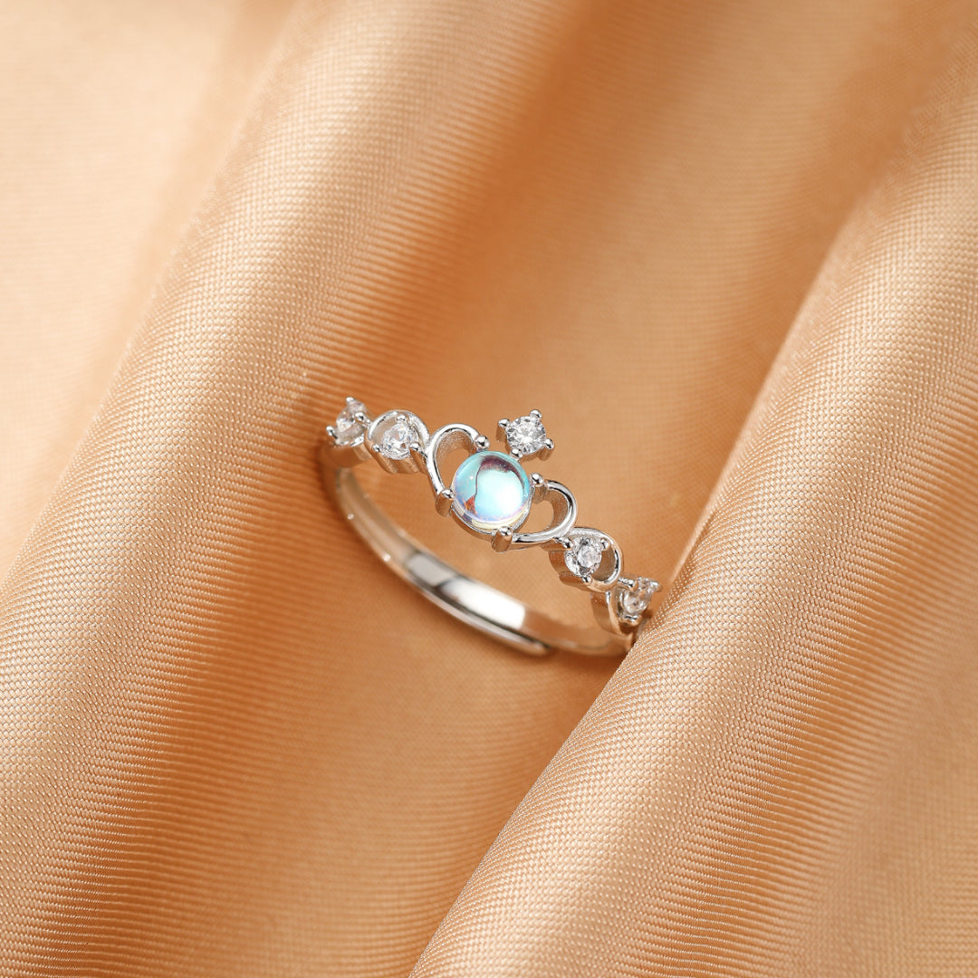 Bague Pierre de Lune Couple – Rayons d’Amour, Argent