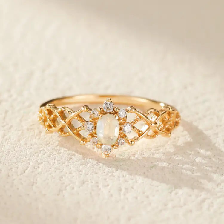 Bague Pierre de Lune – Fleur de Lune, Argent Plaqué Or