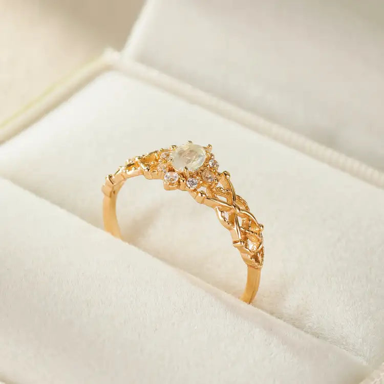 Bague Pierre de Lune – Fleur de Lune, Argent Plaqué Or