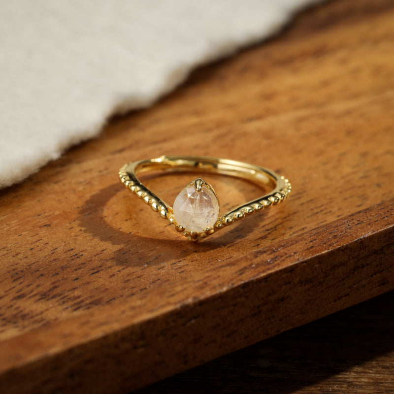 Bague Pierre de Lune – Goutte Lumineuse, Argent Plaqué Or