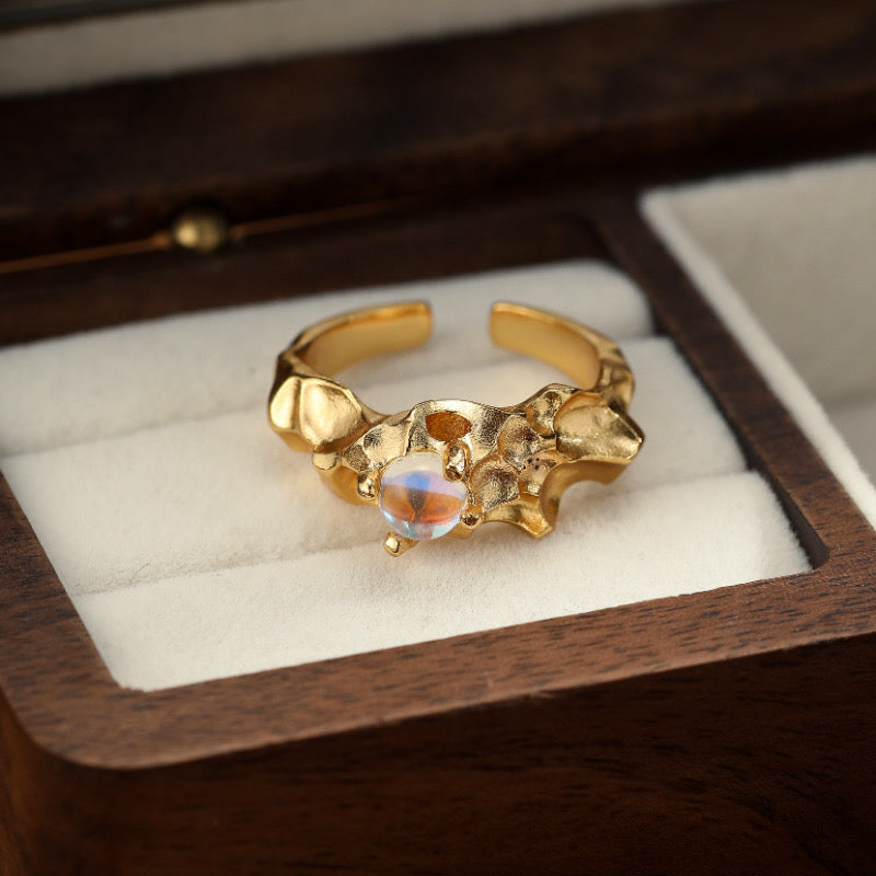 Bague Pierre de Lune – Jardin de Lumière, Argent Plaqué Or