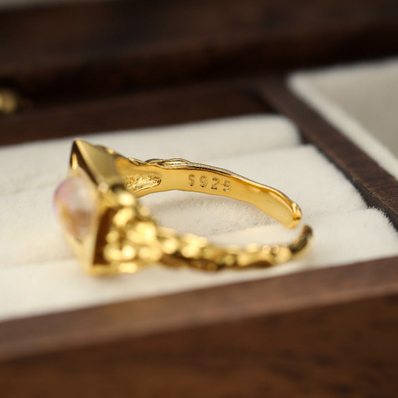 Bague Pierre de Lune – Lueur Impériale, Argent Plaqué Or