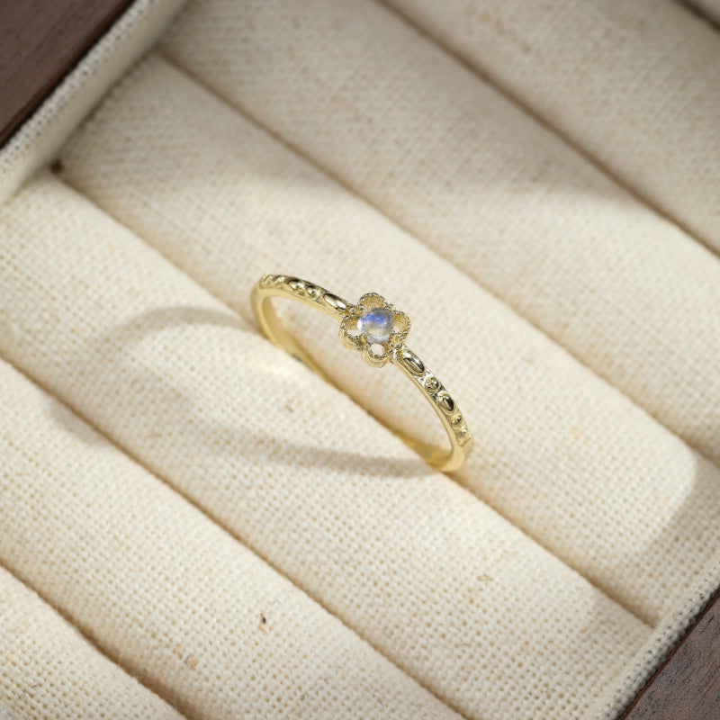 Bague Pierre de Lune – Rêve Argenté, Argent Plaqué Or