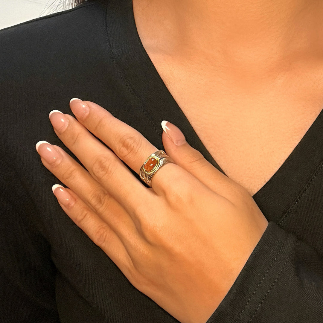 Sunstone Ring – Solar Feather, Silver