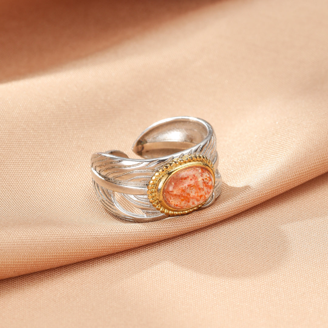 Sunstone Ring – Solar Feather, Silver