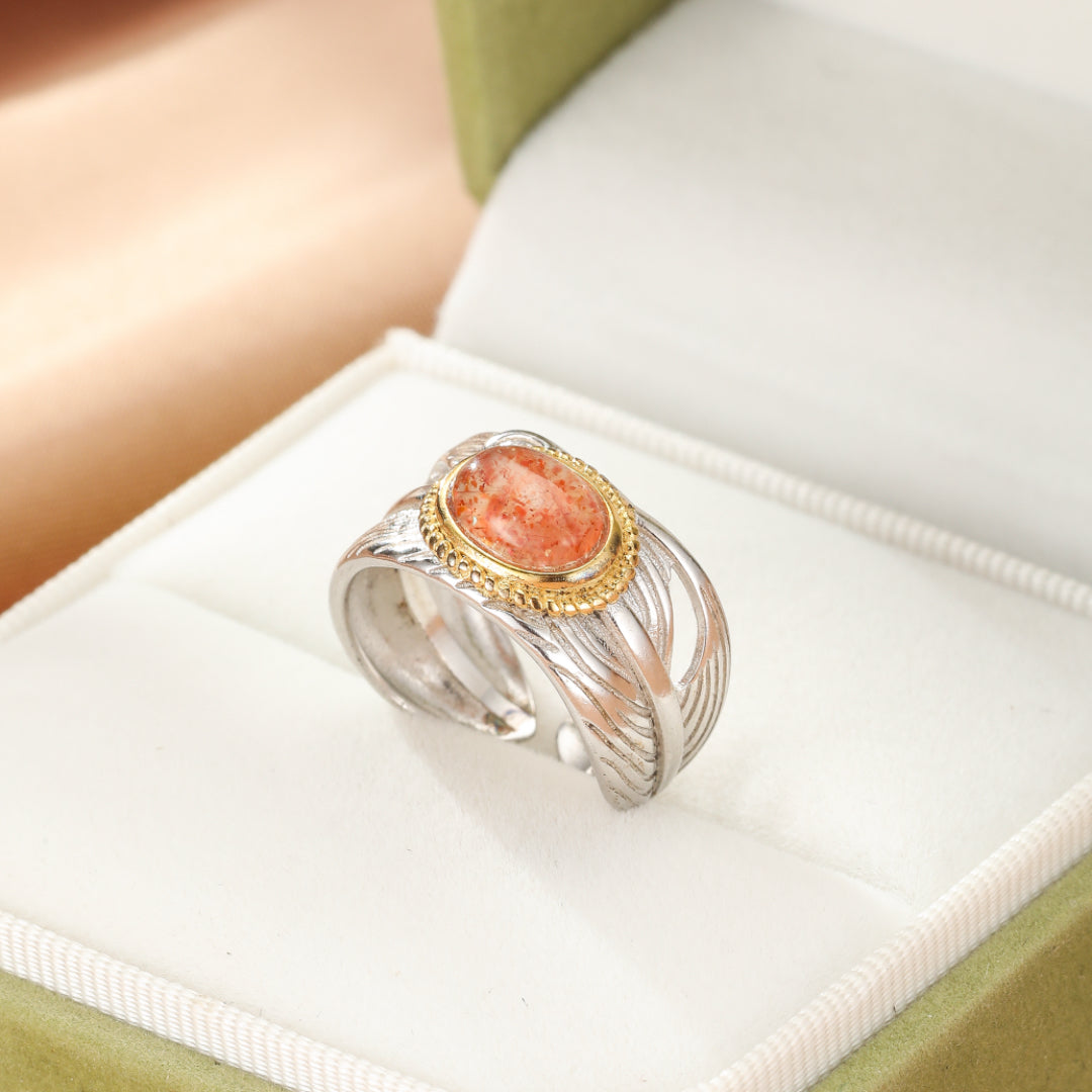 Sunstone Ring – Solar Feather, Silver