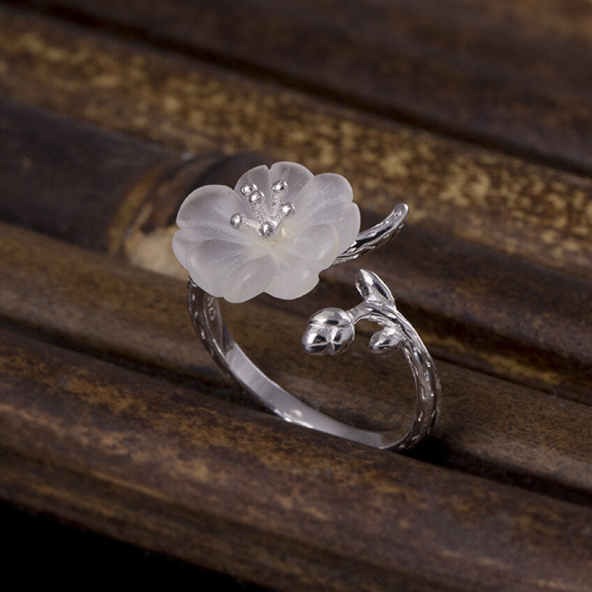 Clear Quartz Ring – Tranquility Flower, Silver