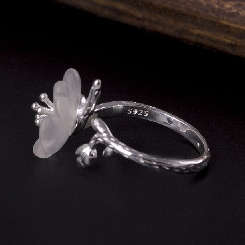 Clear Quartz Ring – Tranquility Flower, Silver