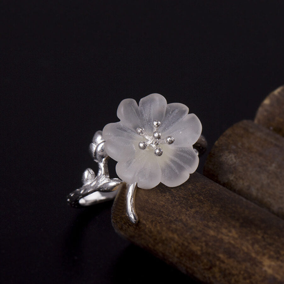 Clear Quartz Ring – Tranquility Flower, Silver