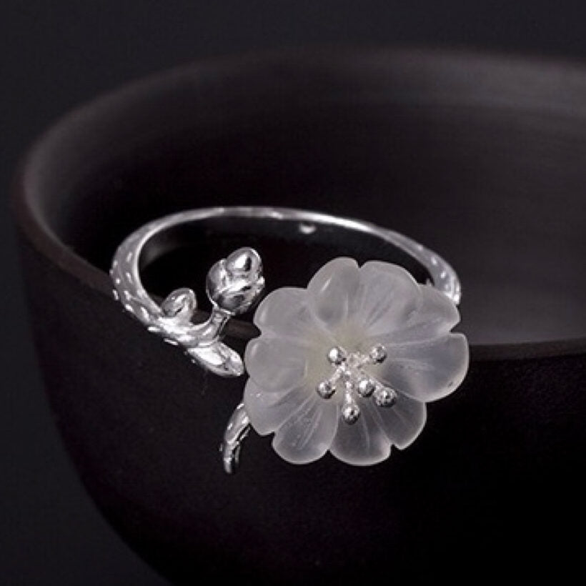 Clear Quartz Ring – Tranquility Flower, Silver