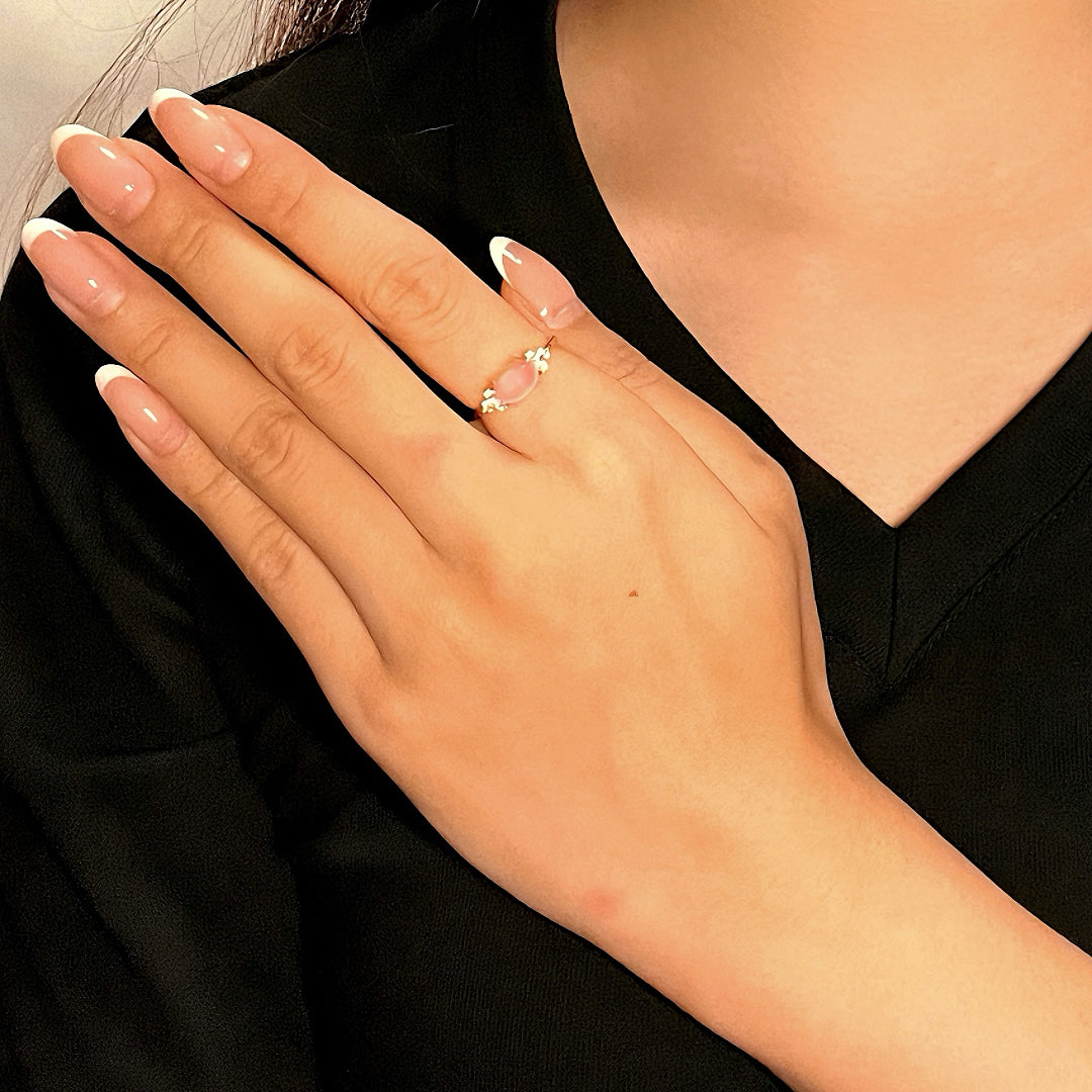 Rose Quartz/Aquamarine Ring – Star Sparkle, Gold Plated Silver